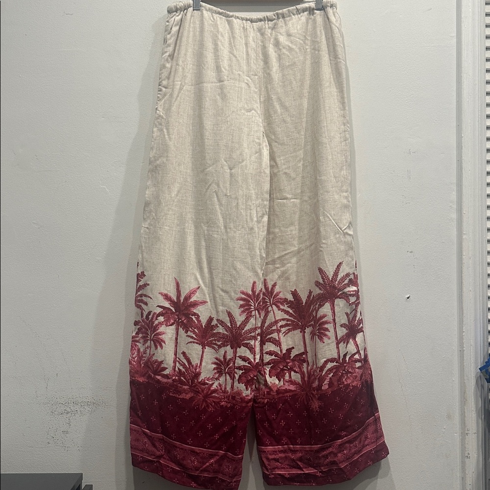 House of Harlow 1960 wide leg Pants Linen Tropical Size M red beige pockets - Picture 6 of 10